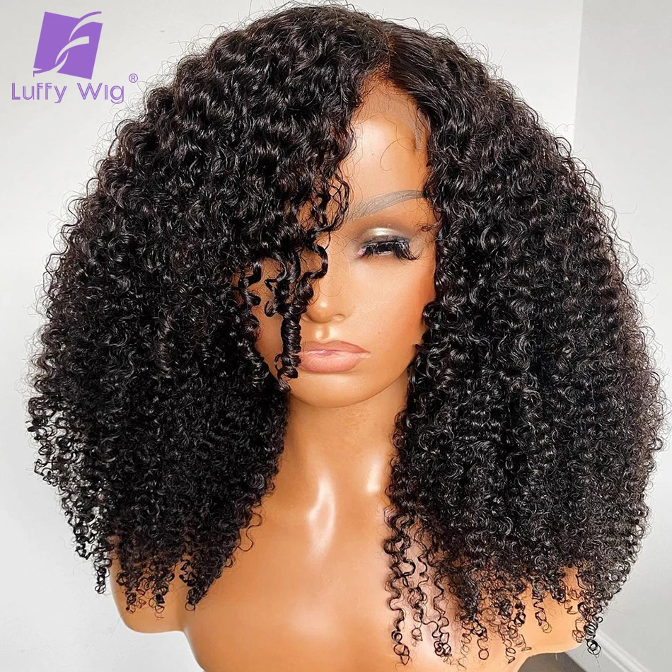 

200 Density Afro Kinky Curly Wig 13x6 Brazilian Remy Human Hair Lace Front Wigs Glueless Pre Plucked For Black Women LUFFY