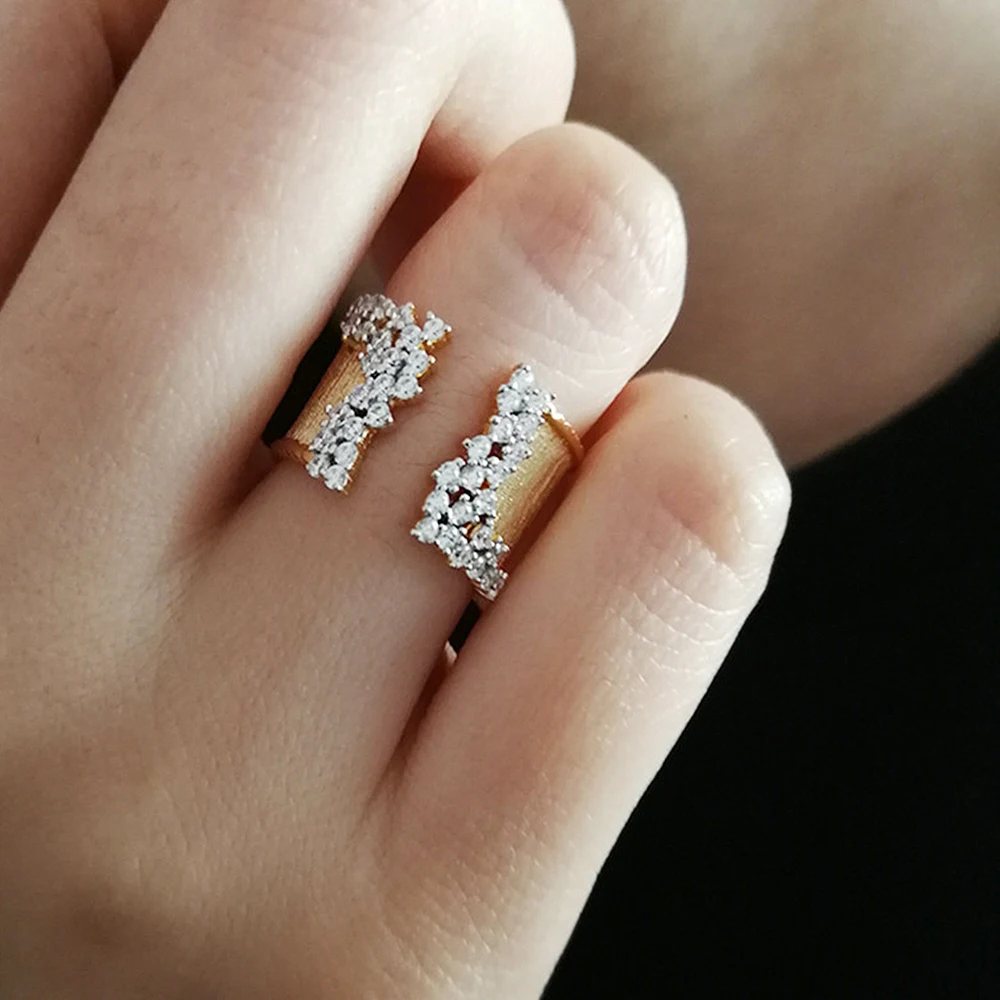 

Huitan Trendy Luxury Gold Color Cubic Zirconia Ring for Women Modern Wide Band Finger Ring OL Style Female Jewelry Drop Shipping