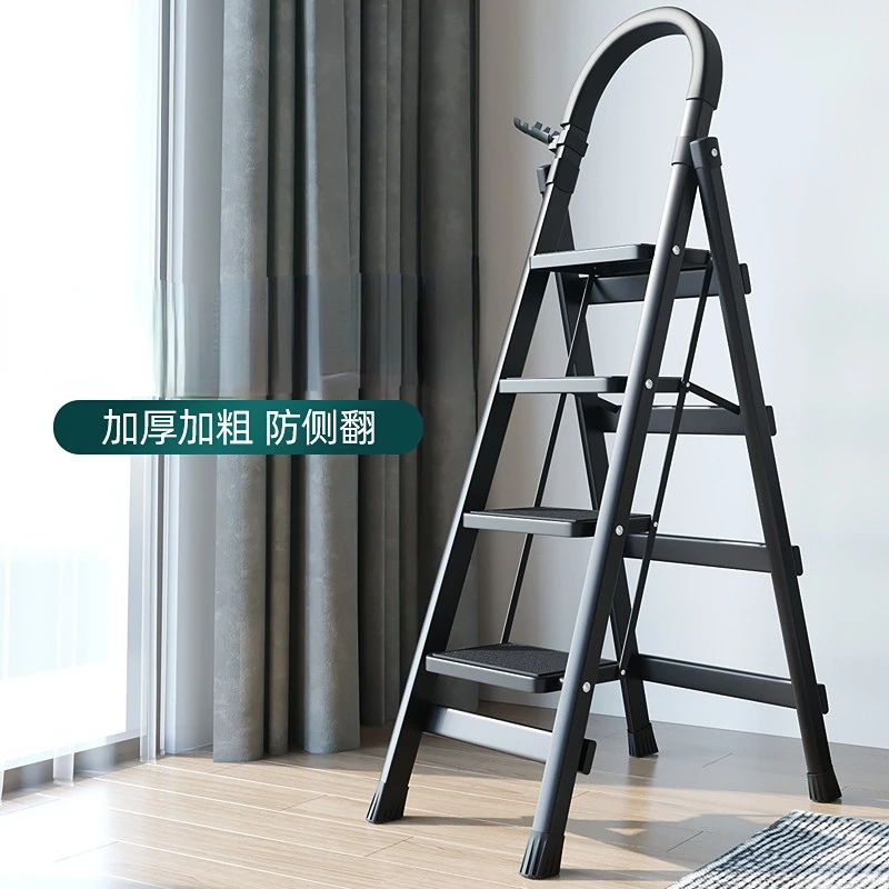 Folding Ladder Home Carbon Steel Thickening Indoor Herringbone Mobile Stairs Telescopic Step Multifunctional Escalator Safe