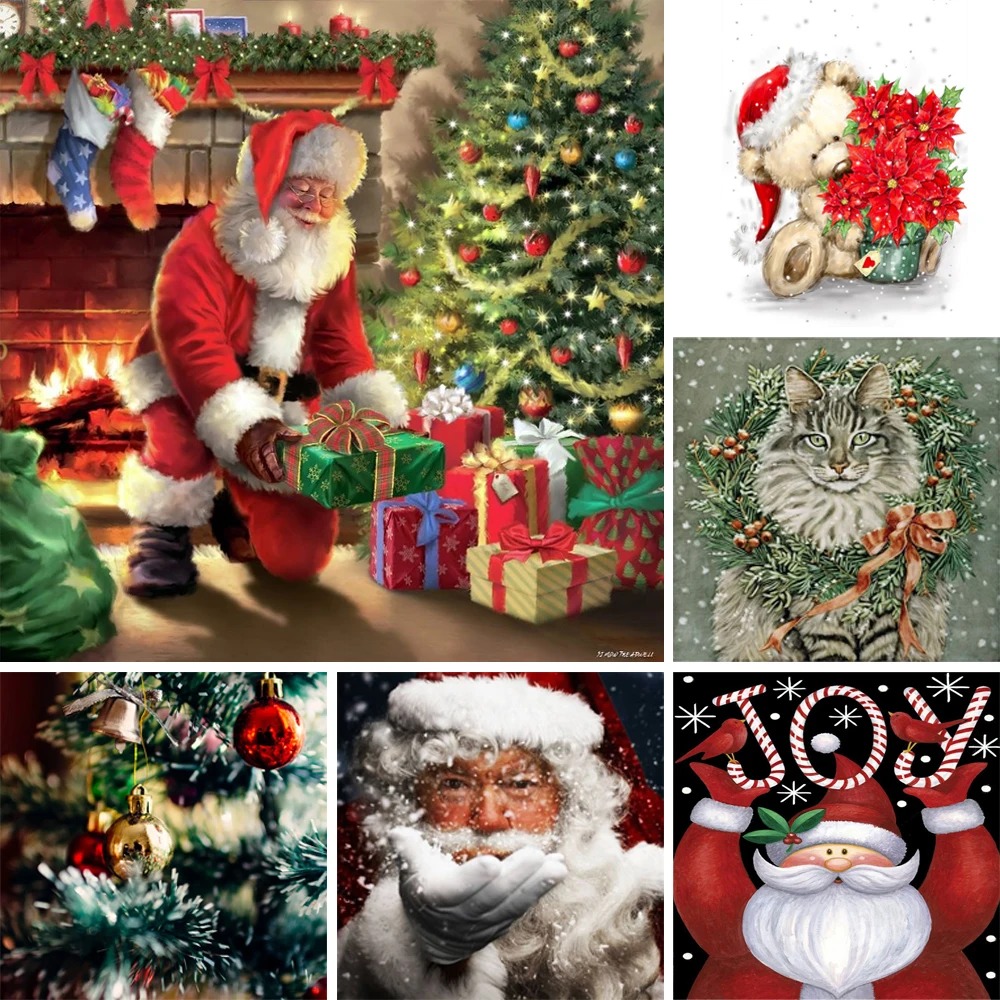 

Алмазная 5D картина «сделай сам» с Санта-Клаусом, полная круглая квадратная Алмазная вышивка, мозаика, вышивка крестиком комплекты, украшени...