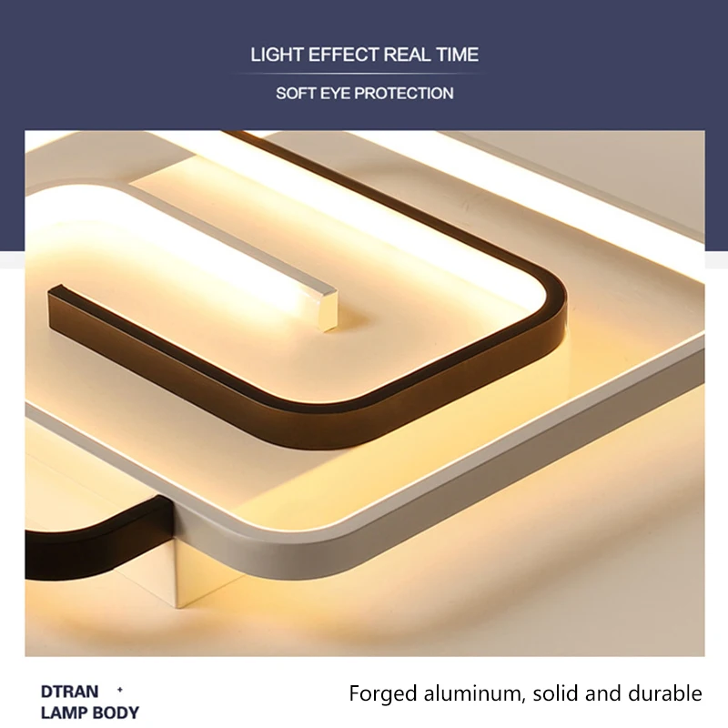 Продажа Светодиодная Люстра для спальни, современный квадратный потолочный светильник черного и белого цвета, потолочная лампа для чердака, гостин...