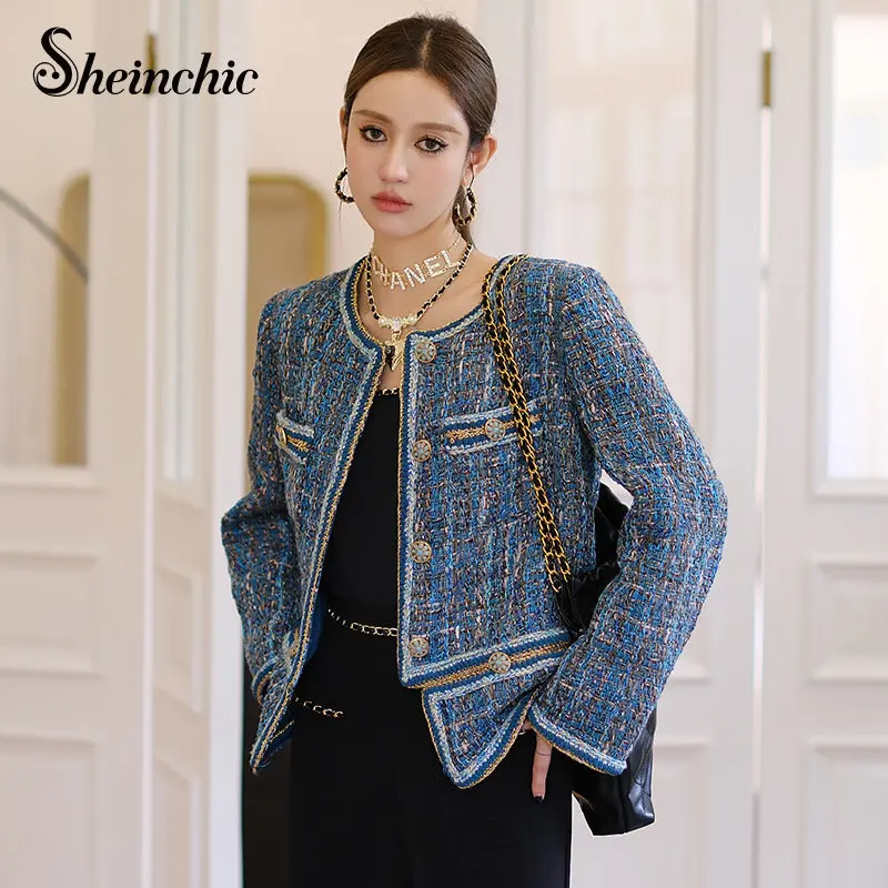 

Vintage Green Tweed Jacket for Women High Quality Luxury Wool Winter Coat Korean Fashion Designers Jaqueta Feminina Streetwear