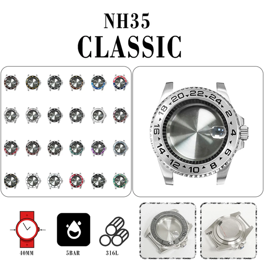 

40mm Watch Case Shell for NH35/NH36 SKX007 Movement Modified Magnifier Sapphire Glass Watch Case Replacement Parts