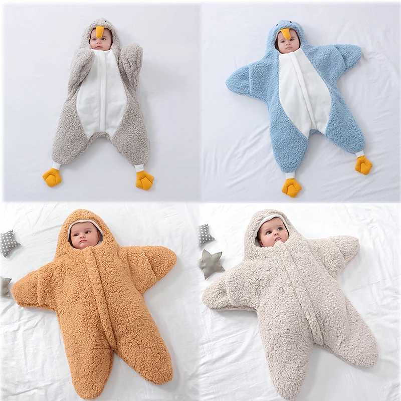 Мультяшный детский спальный мешок, утепленное одеяло для новорожденных, s конверт из овечьей шерсти, спальный мешок для младенцев, кокон, зимнее детское одеяло, одеяло 0-7 месяцев