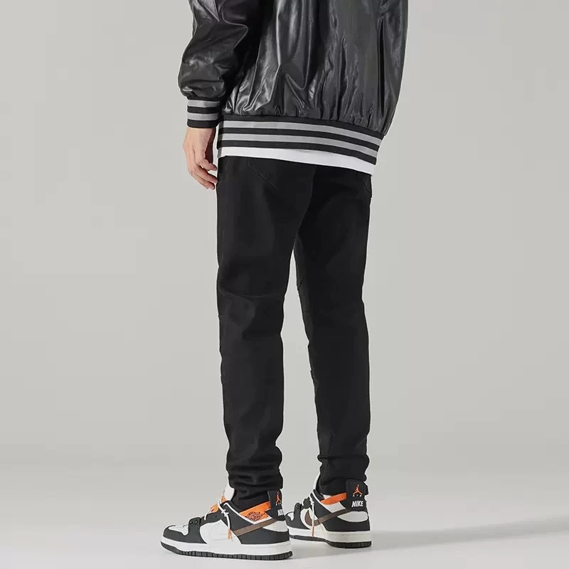 High Street Fashion Men Jeans Elastic Stretch Slim Fit Spliced Biker Jeans Men Black Punk Trousers Hip Hop Denim Pants Hombre