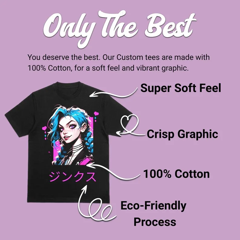 Arcane Jinx в японском стиле пудра Fanart рубашка аниме милая игровая футболка