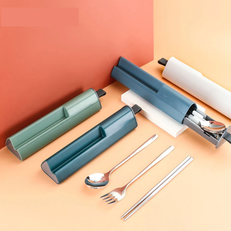 

Cutlery Spoon Fork Chopstick Lunch Tableware Stainless Steel Portable Travel Phone Holder Box Dinnerware Set Kitchen Accessories