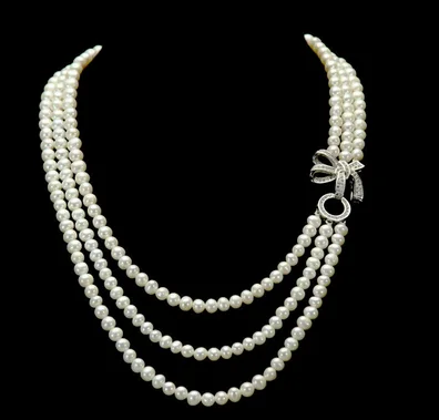 

New 7-8mm white freshwater pearl micro inlay zircon buckle accessories pendant necklace long 45-50cm
