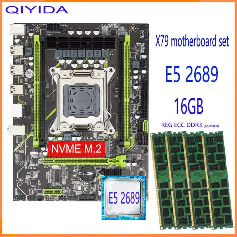 

Набор материнской платы Qiyida X79 с LGA2011 Combos intel Xeon E5 2689 ЦПУ 4 шт. x 4 ГБ = 16 Гб памяти DDR3 ОЗУ 1333 МГц 10600R