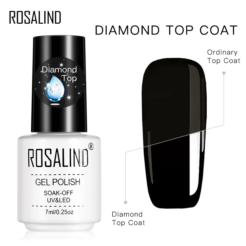 

ROSALIND Gel Polish Diamond Top Coat UV Lamp Gel Soak Off Reinforce 7ml Long Lasting Nail Art Manicure Gel Lak Varnish Primer