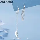 Женские асимметричные серьги-капельки ANENJERY, серебряные медные серьги с синим цирконием, ювелирные изделия ручной работы, оптовая продажа