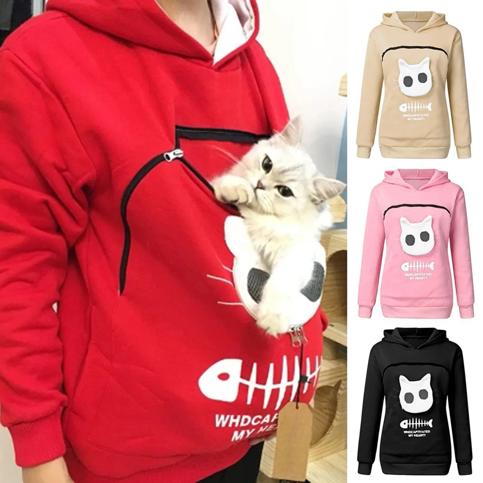 Women Sweatshirt Pet Cat Dog Carrier Hooded Hoodies Female Oversized Pullover Long Sleeve Hoody Sweatshirts Moletom Dropshipping