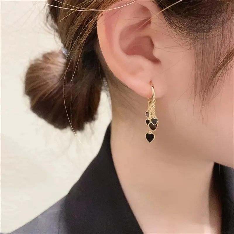 

12Pairs/lot Fashion Black Heart Tassel Earrings for Women