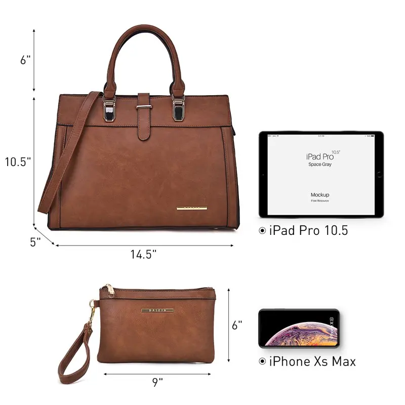 Stylish Women's Top Handle Handbag Belt Flap-over Tote Satchel Work Purse Bag with Matching Wristlet for Office & Every Day Use.