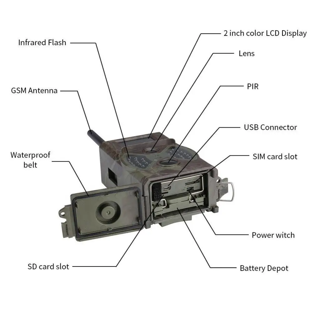 

HC330M 1080P HD Hunting Trail Camera With MMS Function Trigger 1.1s 16MP Video Night Inspecting IP65 IR Surveillance Camera Trap