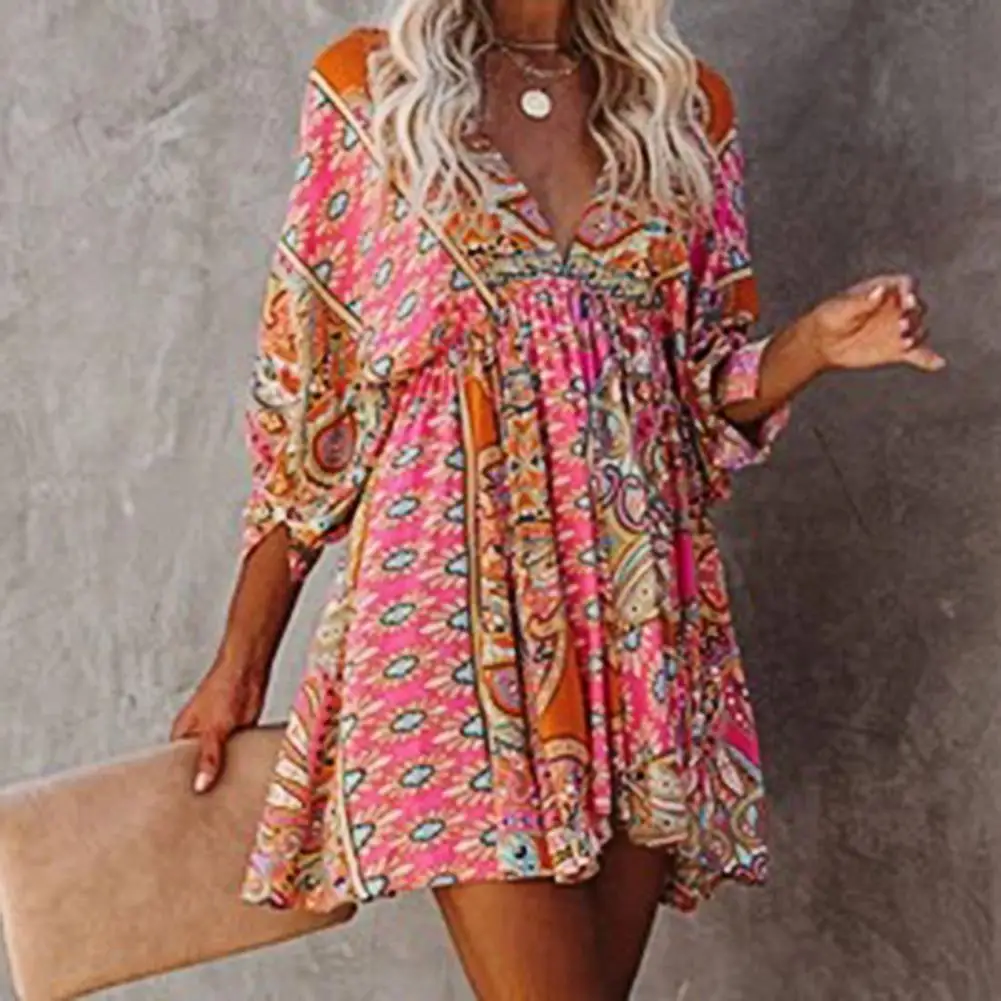 

Dress Soft Women Dress Breathable Loose Popular Pleated Hem Mini Dress