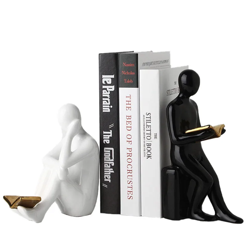 

Simplicity Reader Model Home Living Room Decoration Ornament Ceramic Crafts Abstract Figure Bookends Office Decor Book Stands