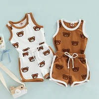 0 3y kids baby boys 2pcs clothes sets toddler infant cartoon bear printed sleeveless vest topsshorts set summer lovely clothing