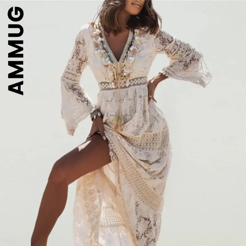 

Женское платье-макси с V-образным вырезом, свободного покроя