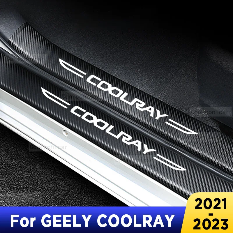 

For GEELY COOLRAY 2023 Auto Tailgate Guard Door Sill Pedal Carbon Fibre Texture Accessories Leather PU Styling Car Sticker Trim