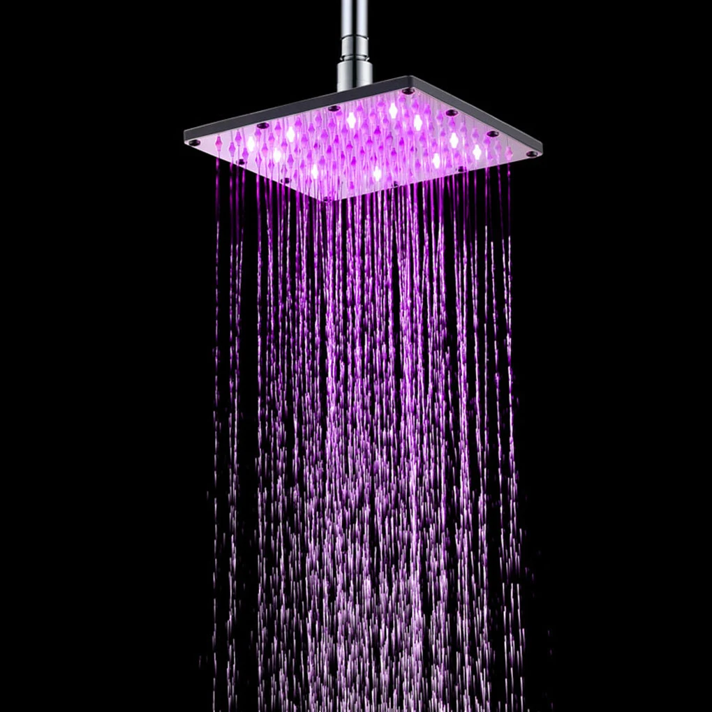 

Recableght Shower Head Lights 3-Color Change Rainfall Square Temperature Control 7Color Flash Easy Install Offer Delightful Bath