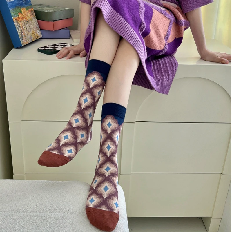 4pairs Women Socks Autumn Winter Monet Series Retro Women Personality Art Famous Painting Oil Funny Happy Sock Gift Set Dropship