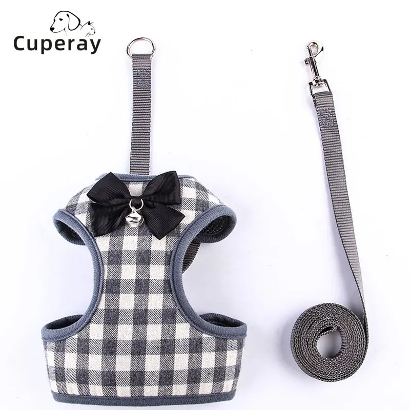 

Adjustable Dog, Cat Universal Harness and Leash Set,Soft Mesh Plaid Puppy Harness with Leash, Reflective Soft Mesh Corduroy Vest