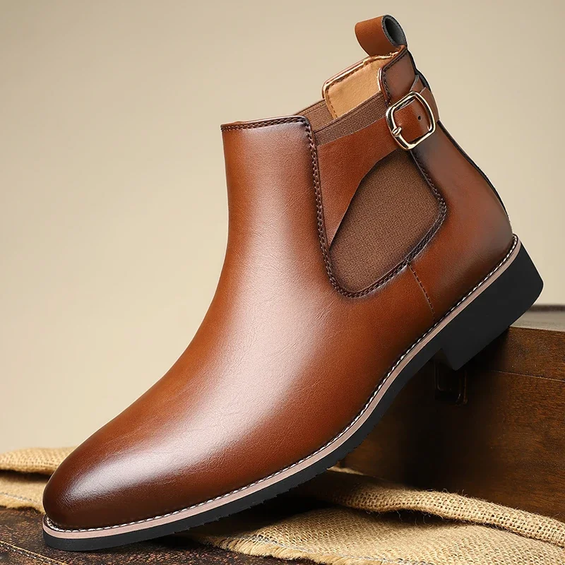 Мужские ботинки челси черные туфли до щиколотки с острым носком мужские