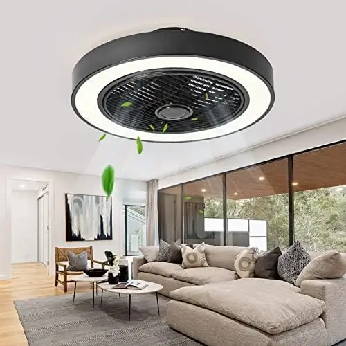 

Ceiling Fan with Light, 19 inches LED Remote Control Fully Dimmable Lighting Modes, Quiet Reversible Motor Enclosed Semi Flush M