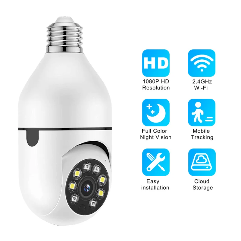 

Беспроводная IP-камера для домашней системы видеонаблюдения, 360 °, E27, Full HD, 1080P