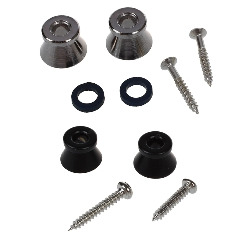 

4 Pcs Electric Acoustic Guitar Bass Strap Button Screw Lock Pins Pegs Pads , 2 Pcs Silver & 2 Pcs Black