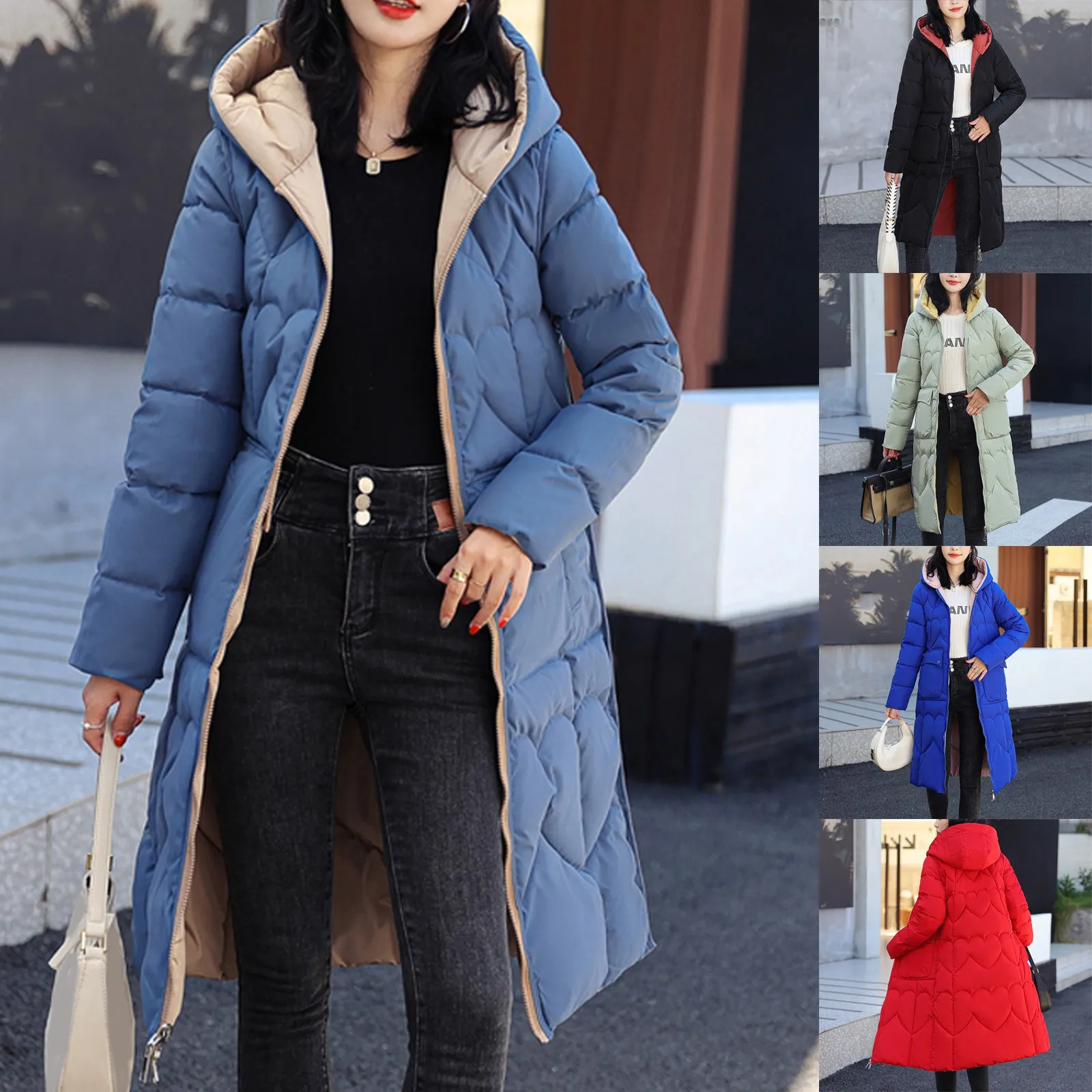 

Женское повседневное однотонное пальто, куртка с капюшоном и карманами, Двусторонняя одежда, пальто на молнии с карманами и длинным рукавом...