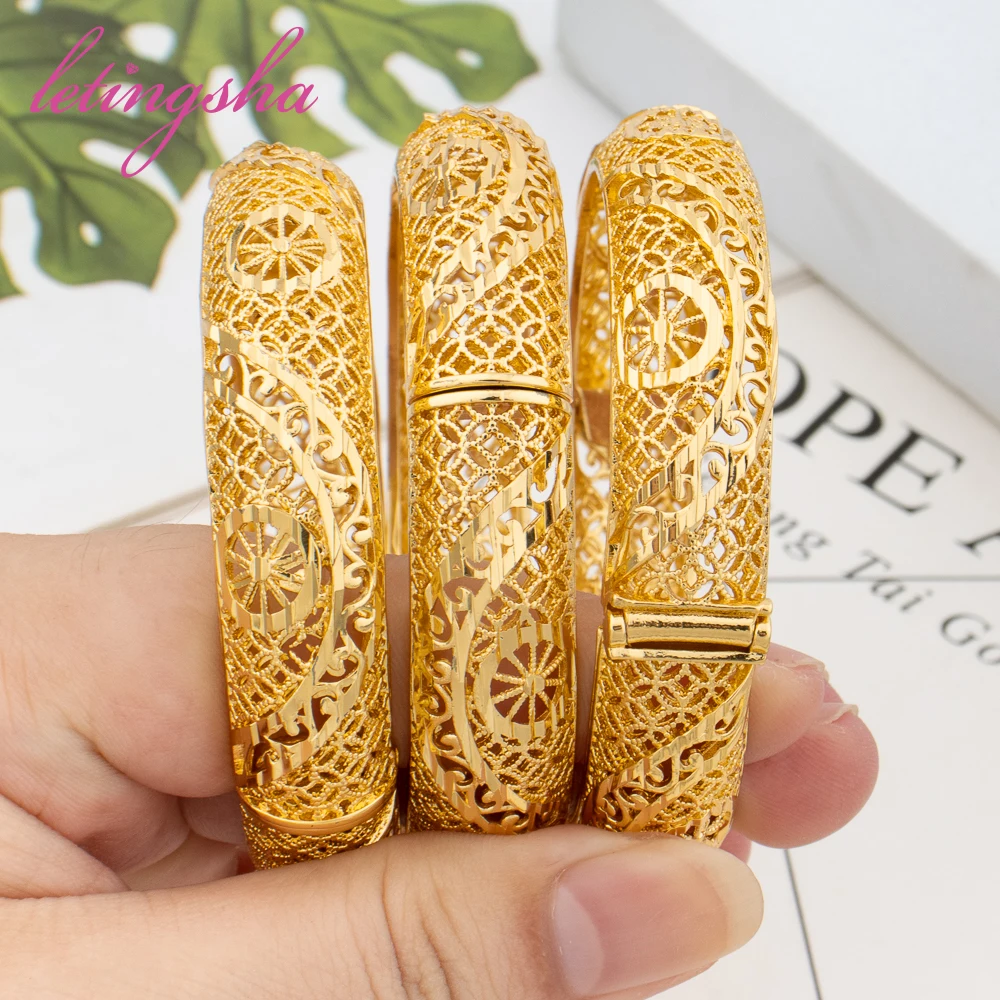 

Ethiopian Bracelet Dubai Gold Color Cuff Bangles For Women African Arabic Charm Luxury Cuff Bangles Nigeria Wedding Jewelry Gift