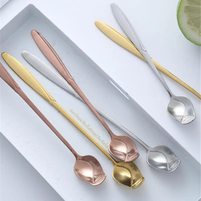 

Tableware Coffee Stirring Spoon 1pc Cute Long Handle Spoon Dinnerware Silver Gold Spoon Rose Spoon Kitchen Tool