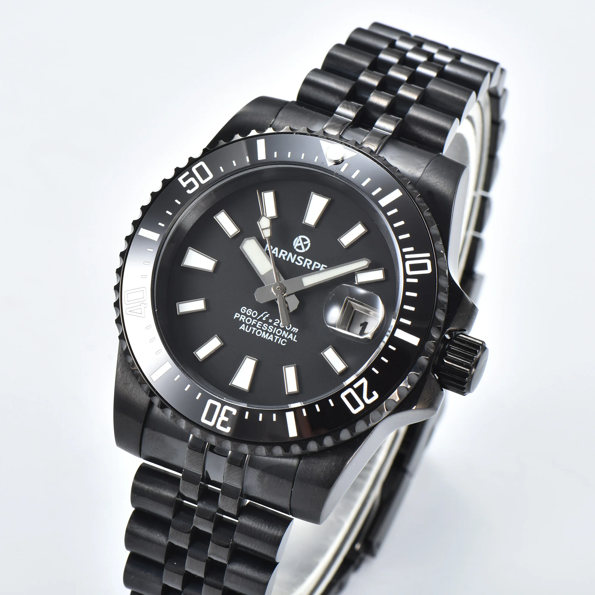 

Мужские автоматические механические часы PARNSRPE, 40 мм, нержавеющая сталь, черный циферблат