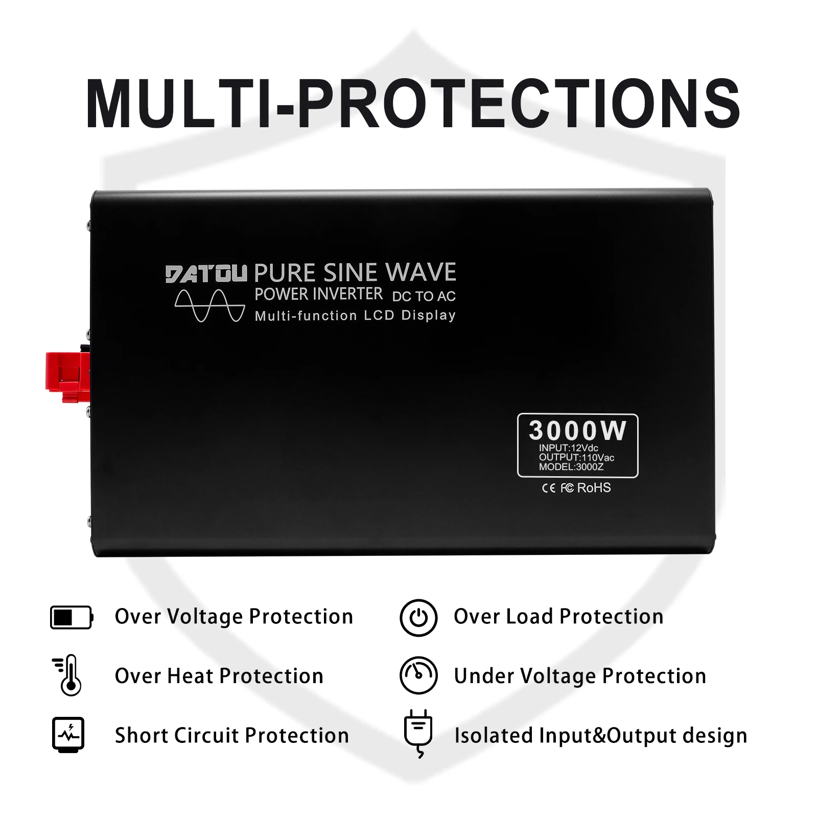 

DATOU 3000W Pure Sine Wave Inverter DC12V to AC 220V Converter LCD display power inverter