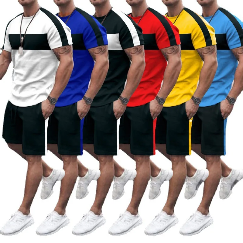 

New Summer Solid Color Two Pieces T-Shirt Set Men Oversized T-Shirts Sets for Men Sportswear Street Short Sleeve Pants Tracksuit