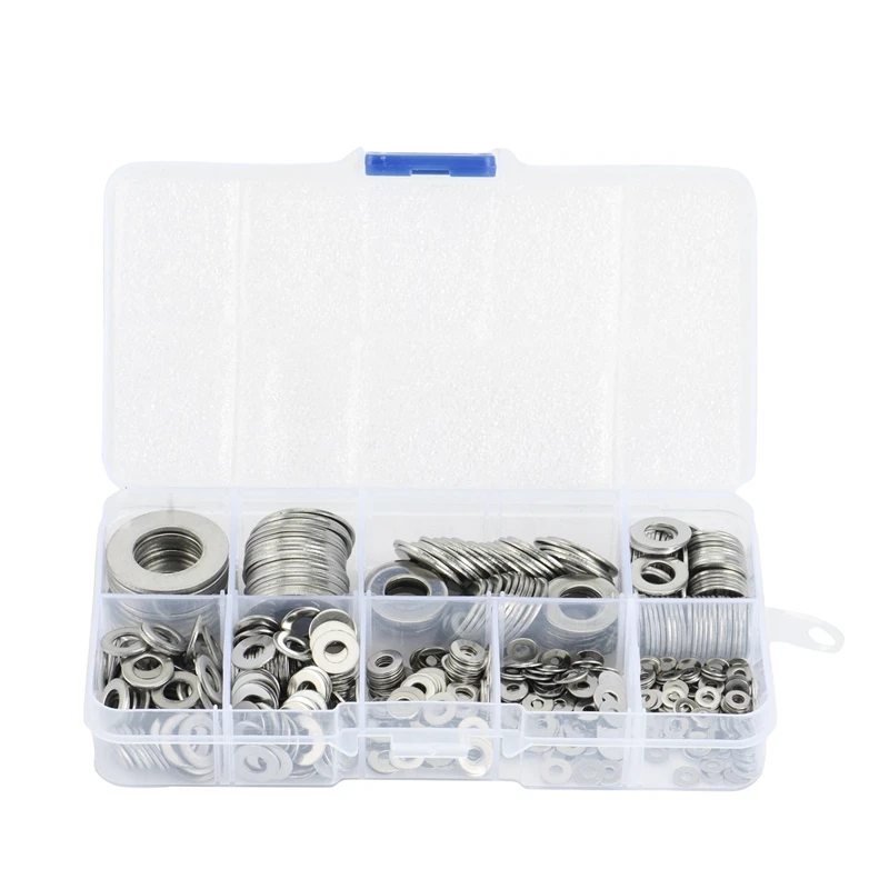 

304 Stainless Steel Flat Washer Set, 600 Pieces Of Mudguard Washer Set, 9 Sizes M2 M2.5 M3 M4 M5 M6 M8 M10 M12