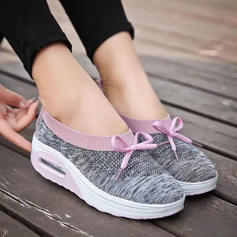 

Floral 20221 Butterfly Knot Mesh Breathable Casual Swing Wedges Women Shoes Height Increasing Platform Sneakers Chaussure Femme