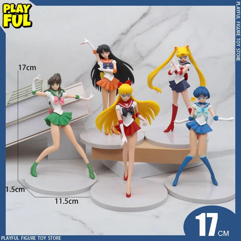 

5pcs Anime Figure Sailor Moon Tsukino Usagi Hino Rei Mizuno Ami Action Figure Statue Collection Ornament Model Doll Toy Gift pvc