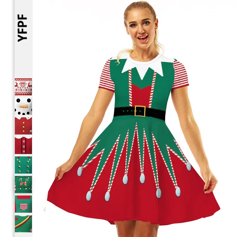 

2023 Christmas Dresses for Women Vintage Casual Slim Print Swing Robe Santa Print Elegant Evening Party Dress Prom Gown Vestidos
