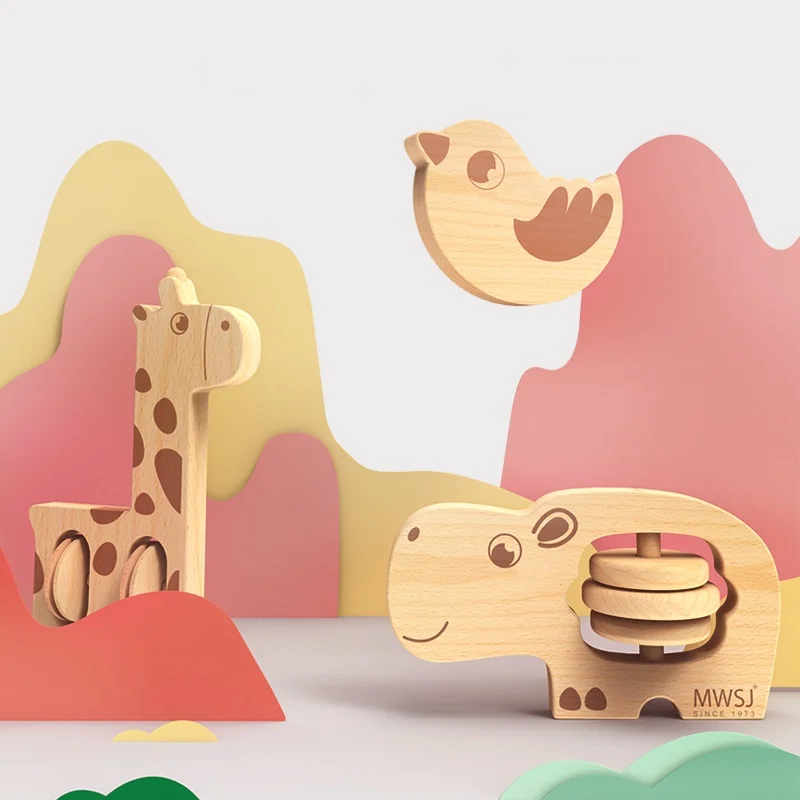 Деревянная игрушка Монтессори кольцо Iwood для шлифовки зубов геометрическая