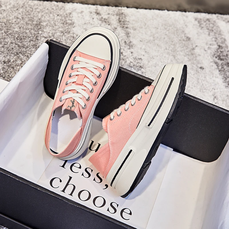 Canvas Designer Casual Sneakers Women's Sports Shoes Flats Chunky Platform Sneakers Girls 2023 Black Thick Bottom Tennis Female