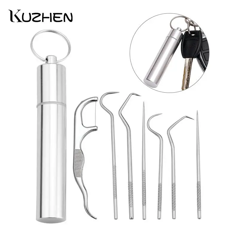 

8pcs Stainless Steel Metal Toothpick Bag Set Protection With Holders For Outdoor Picnic Camp Reusable Environmental Portable