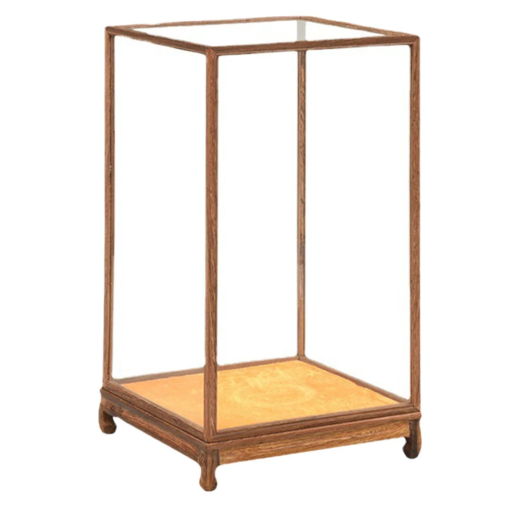 

Shelf Wood Carving Glass Cover Clear Container Lid Action Figures Case Wooden Display