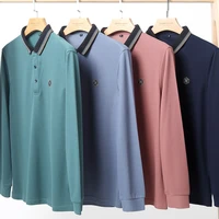luxury trend embroidered polo shirt mens business casual lapel solid color long sleeve t shirt cotton mens polo homme tops