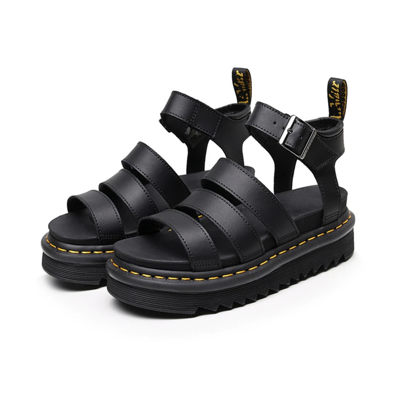 Women Fashion Sandals Genuine Leather Sponge Cake Sandals Roman Buckle Open Toe Beach Shoes Platform Mouth Sandals