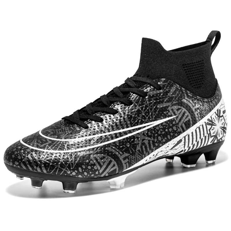 Men Soccer Shoes FG/TF Quality Grass Training Cleats Kids Football Boots High Top Outdoor Sports Shoes Wear-Resistant Non-Slip