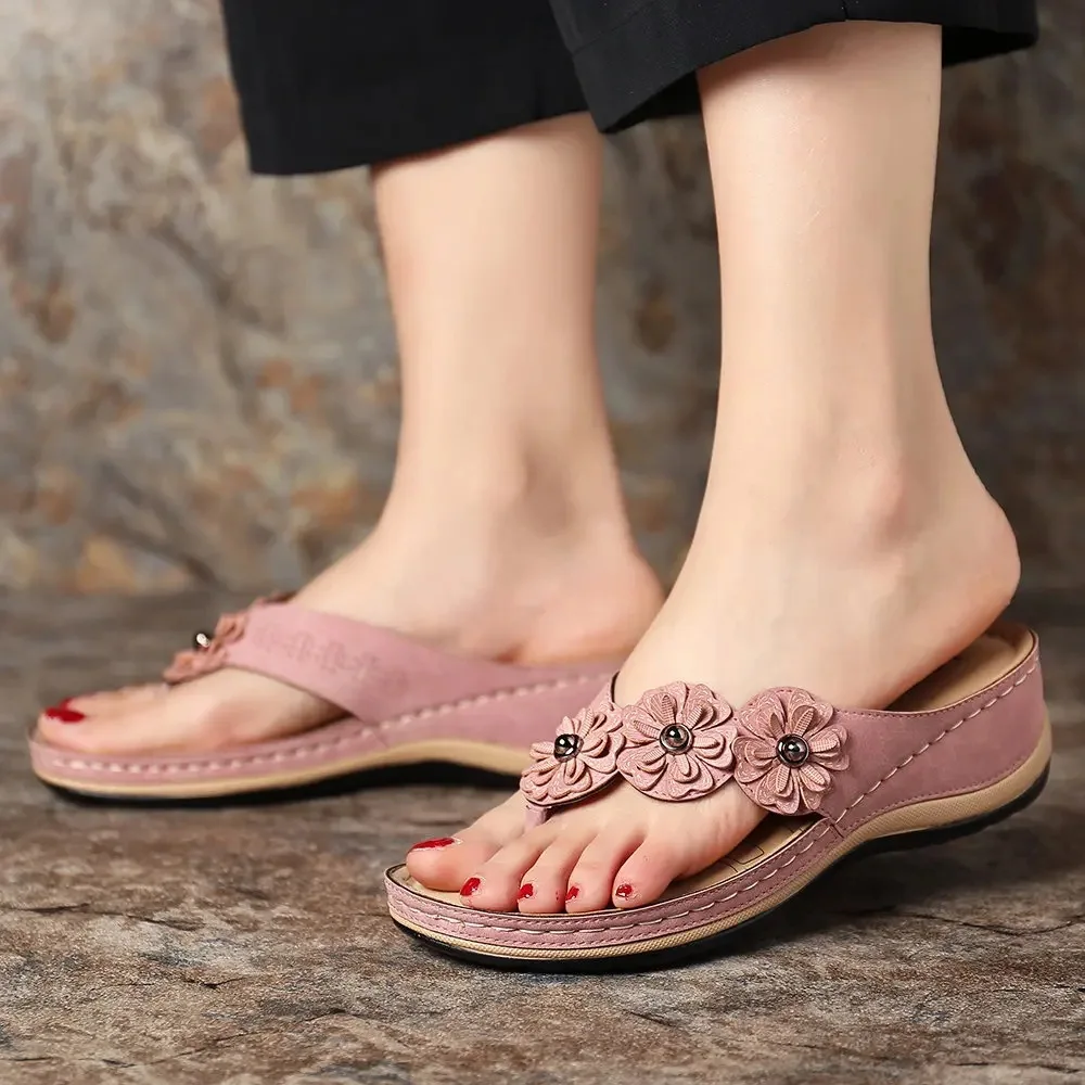 Clip Toe Summer Shoes Women's Slippers Sweet Three Flowers Platform Sandals Soft Casual Ladies Flip Flops 2023 босоножки женские