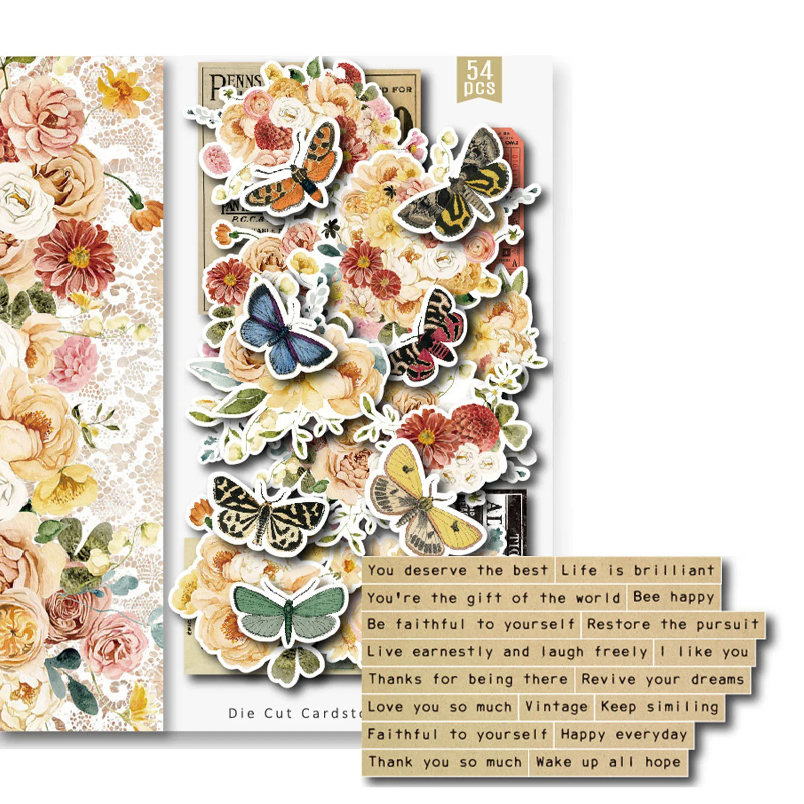 

51/54 PCS Travel Scrapbooking Cardstock And Die Cuts Literary Retro Hand Account Material Package Fairy Vintage Cardstock Die